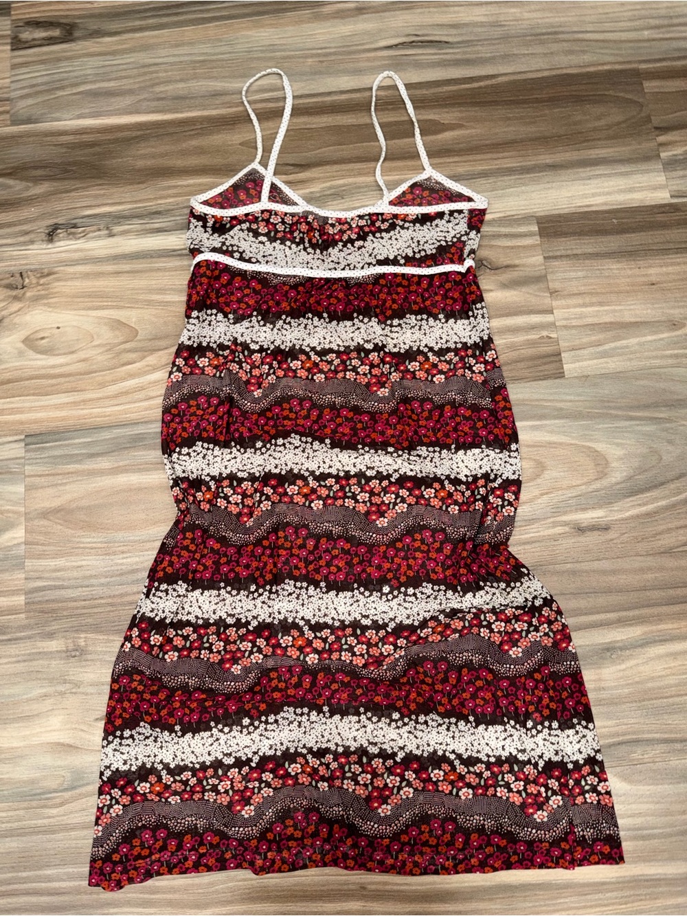 Floral Stripe Spaghetti Strap Chemise - Red & Cream - Picture 2 of 3